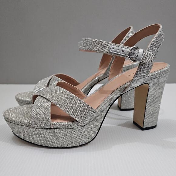 NEW Cole Haan Riannon Platform Heel Womens 10 Silver Glitter Block Heel Evening - Picture 14 of 14